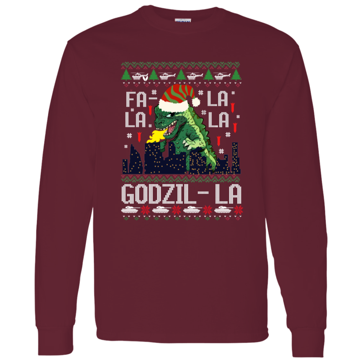 Fa La La La Godzilla Christmas Vintage T-Shirt - LONG SLEEVE
