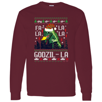 Fa La La La Godzilla Christmas Vintage T-Shirt - LONG SLEEVE