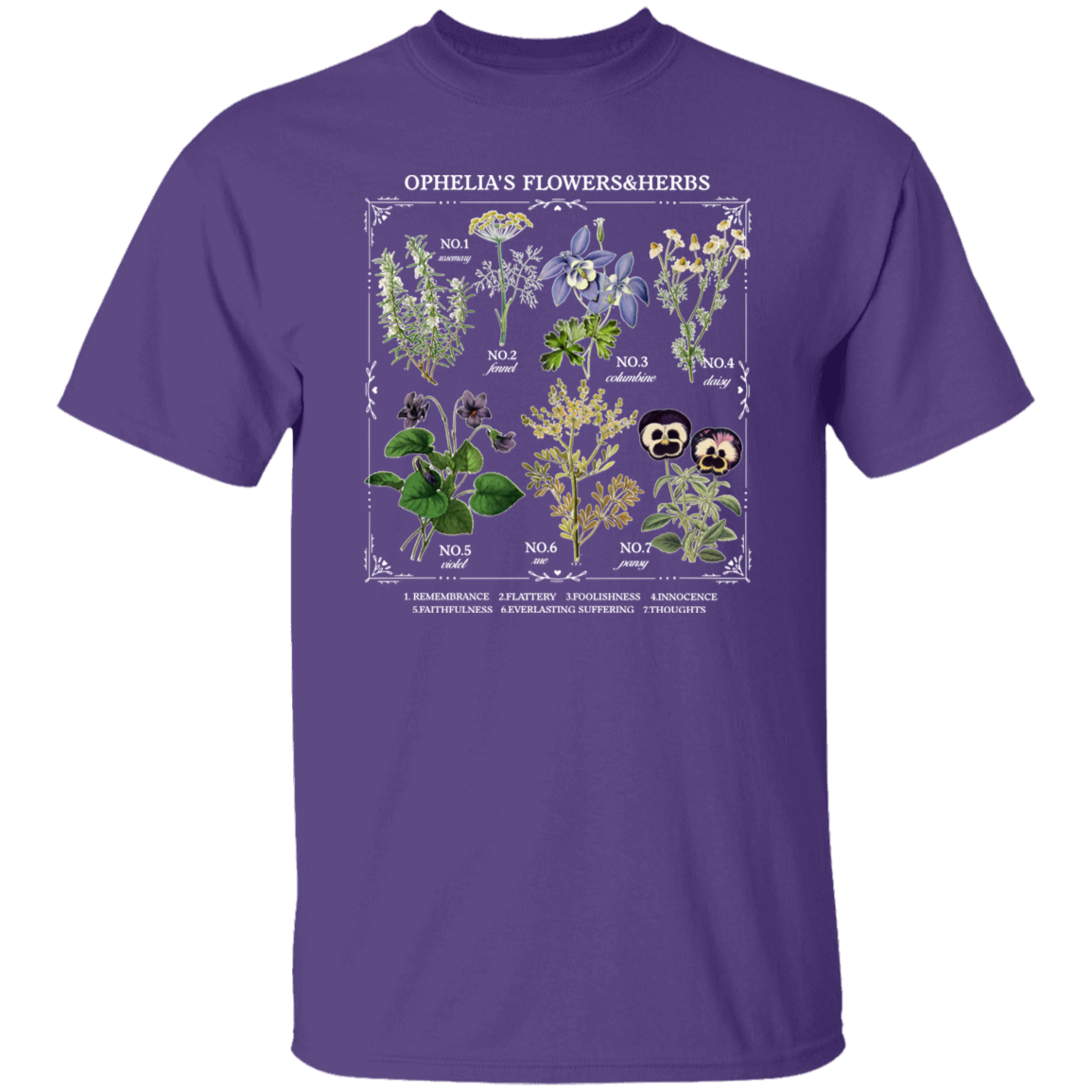 Ophelia's Flowers And Herbs Funny Literature Teacher Vintage T-Shirt
