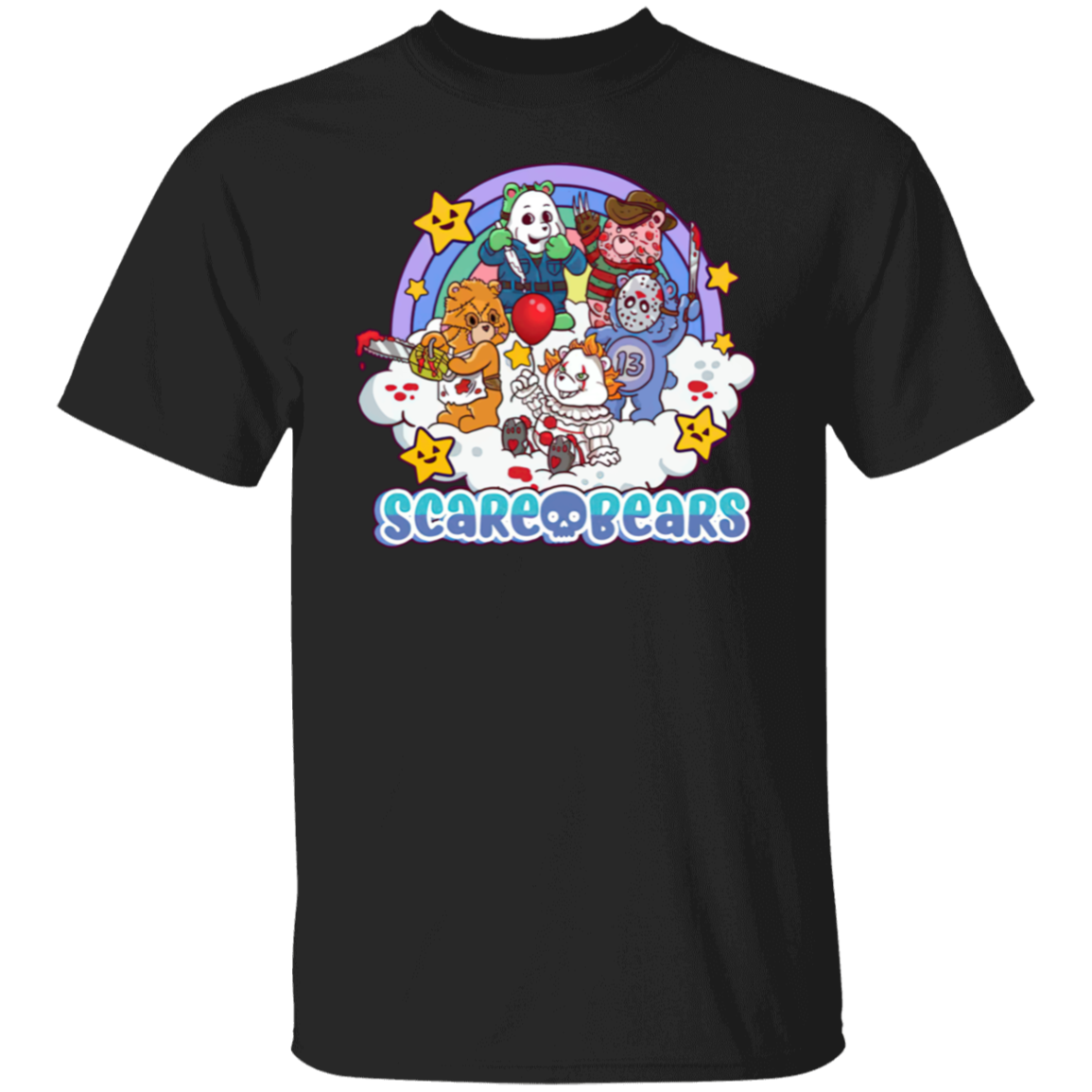 Scary Care Scare Bears Funny Halloween Horror Faces T-Shirt - leleart