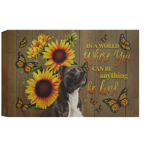 Pitbull In A World Where You Can Be Anything Be Kind Sunflower Butterfly Framed Canvas, Unframed Poster, Be Kind Canvas, Dog Wall Decor	CANLA15 Deluxe Landscape Canvas 1.5in Frame