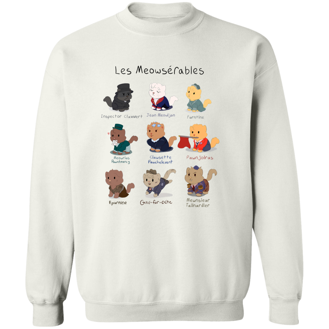 Cute Les Meowserables Cat Pun Teacher Vintage G180 Gildan Crewneck Pullover Sweatshirt - letter