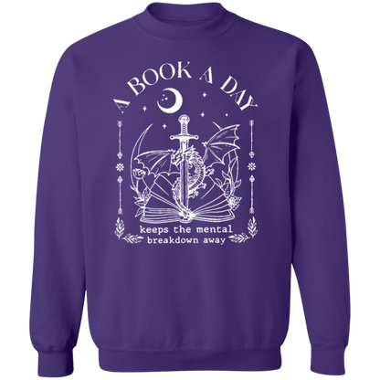 A Book A Day Keeps The Mental Breakdown Away Funny Literature Teacher Vintage G180 Crewneck Pullover Sweatshirt - letter