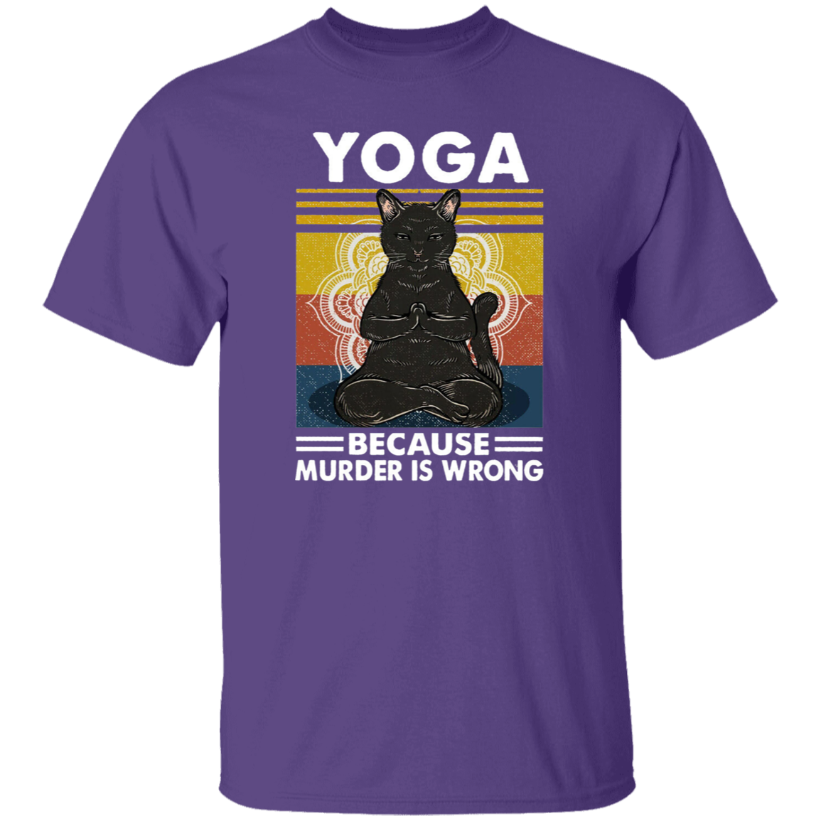 Black Cat Hippies Yoga Because Murder Is Wrong Vintage Men_s T-shirt Cotton Tee
