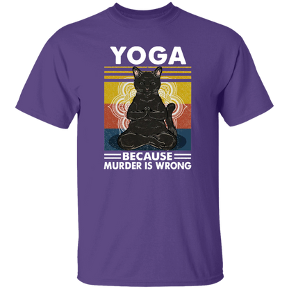 Black Cat Hippies Yoga Because Murder Is Wrong Vintage Men_s T-shirt Cotton Tee