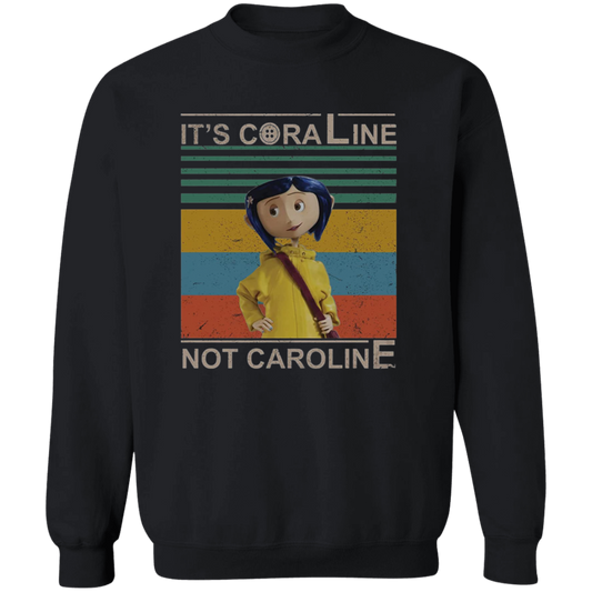 It's Coraline Not Caroline Vintage T-Shirt, Coraline Shirt, Halloween Shirt, Horror Movie Shirt, Cartoon Shirt, Animation ShirtG180 Crewneck Pullover Sweatshirt
