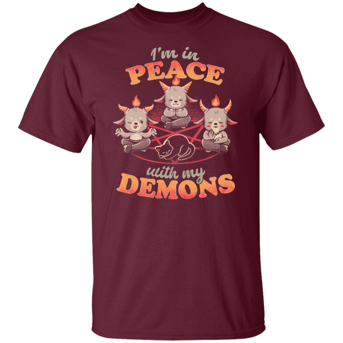 In Peace With My Demons Creepy Cute Baphomet Cats  T-Shirt
