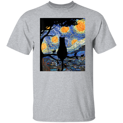 Cat T Starry Night Cat Tee Van Gogh Cat Gift T-Shirt - leleart