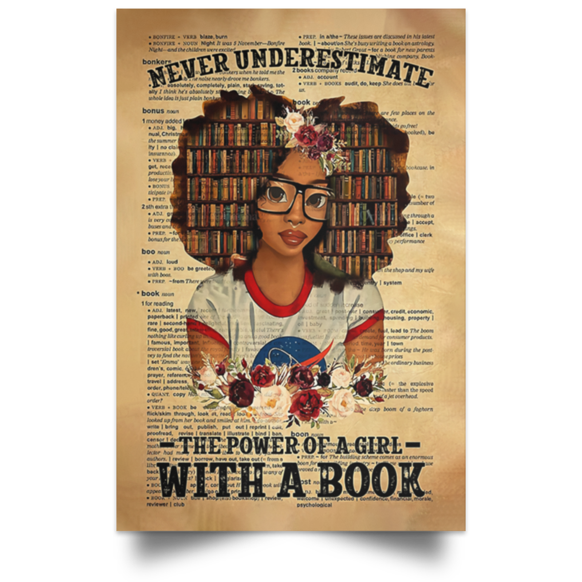 Never Underestimate The Power Of A Girl With A Book Framed Canvas, Unframed Poster, Reading Lover Gift, Book Wall Decor	POSPO Satin Portrait Poster