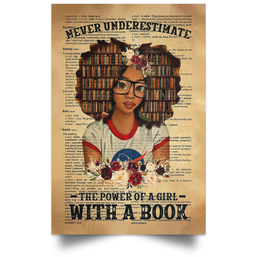 Never Underestimate The Power Of A Girl With A Book Framed Canvas, Unframed Poster, Reading Lover Gift, Book Wall Decor	POSPO Satin Portrait Poster