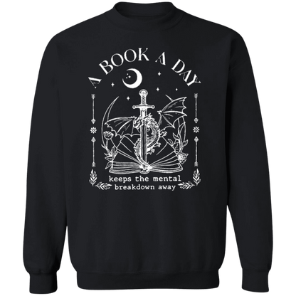 A Book A Day Keeps The Mental Breakdown Away Funny Literature Teacher Vintage G180 Crewneck Pullover Sweatshirt - letter