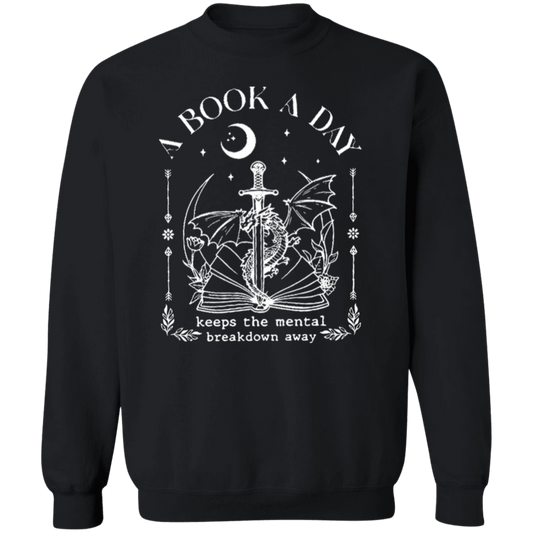 A Book A Day Keeps The Mental Breakdown Away Funny Literature Teacher Vintage G180 Crewneck Pullover Sweatshirt - letter