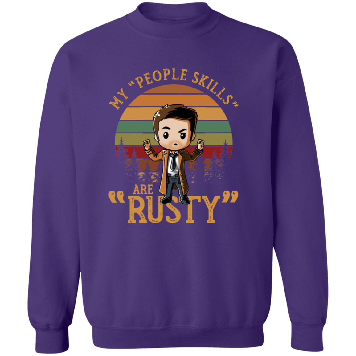 Chibi Castiel Supernatural My People Skills Are Rusty  Gildan Crewneck Pullover Sweatshirt