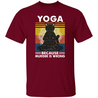 Black Cat Hippies Yoga Because Murder Is Wrong Vintage Men_s T-shirt Cotton Tee