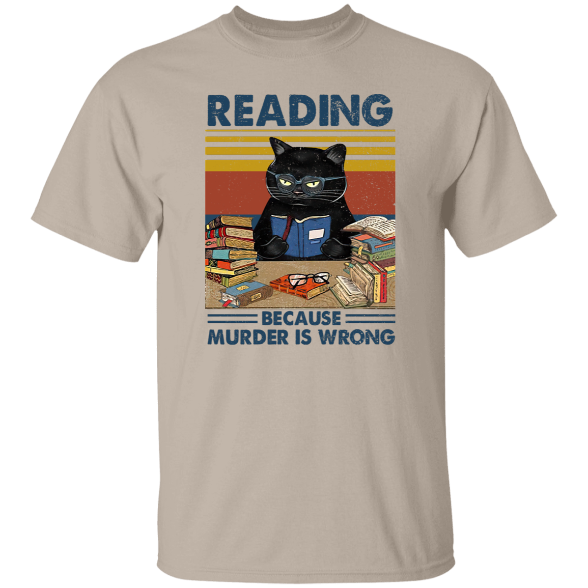 Reading Because Murder Is Wrong Teach T-Shirt, Funny Cat Book Shirt, Librarians T-Shirt, Book Club Gift, Retro Cat Lover Shirt, Bookworm