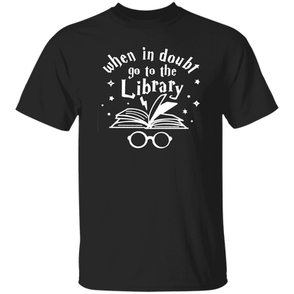 When In Doubt Go To The Library Teacher Unisex T-Shirt, Library Shirt, Back To School Gift, Teacher Shirt, Reading Lover Gift	G500 5.3 oz. T-Shirt