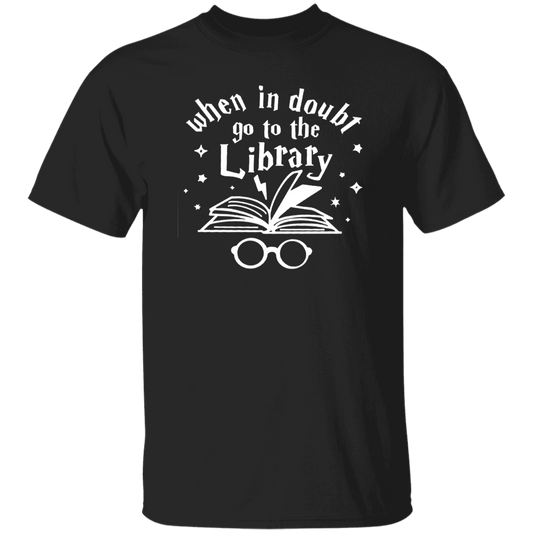 When In Doubt Go To The Library Teacher Unisex T-Shirt, Library Shirt, Back To School Gift, Teacher Shirt, Reading Lover Gift	G500 5.3 oz. T-Shirt