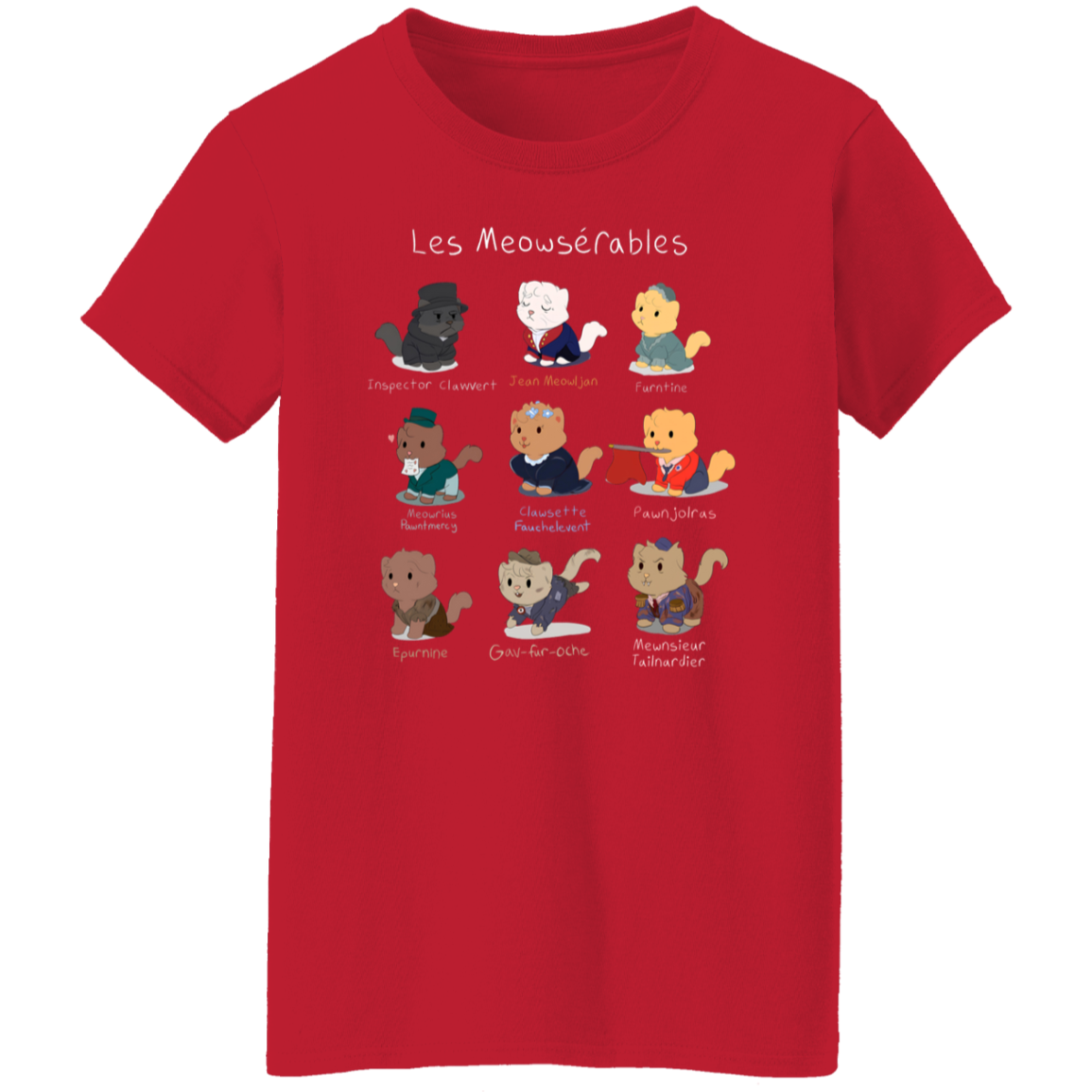 Cute Les Meowserables Cat Pun Teacher Vintage G500L Ladies' 5.3 oz. T-Shirt - letter - WOMEN