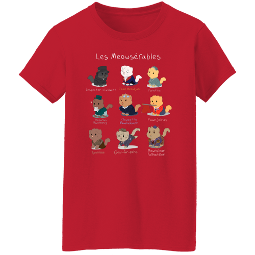 Cute Les Meowserables Cat Pun Teacher Vintage G500L Ladies' 5.3 oz. T-Shirt - letter - WOMEN