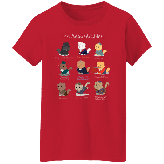 Cute Les Meowserables Cat Pun Teacher Vintage G500L Ladies' 5.3 oz. T-Shirt - letter - WOMEN