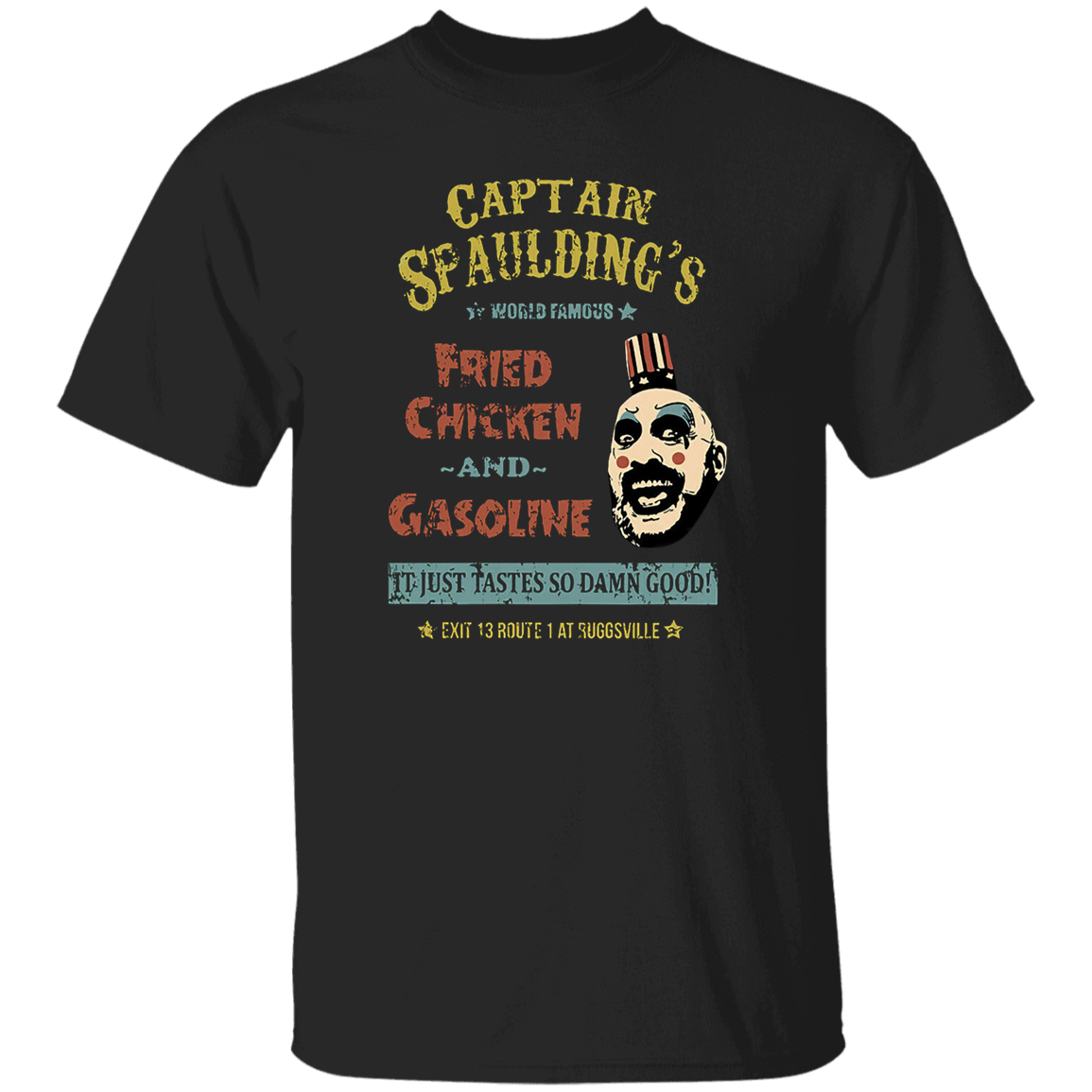 Captain Spaulding's World Famous Fried Chicken and Gasoline Retro T-Shirt - leleart