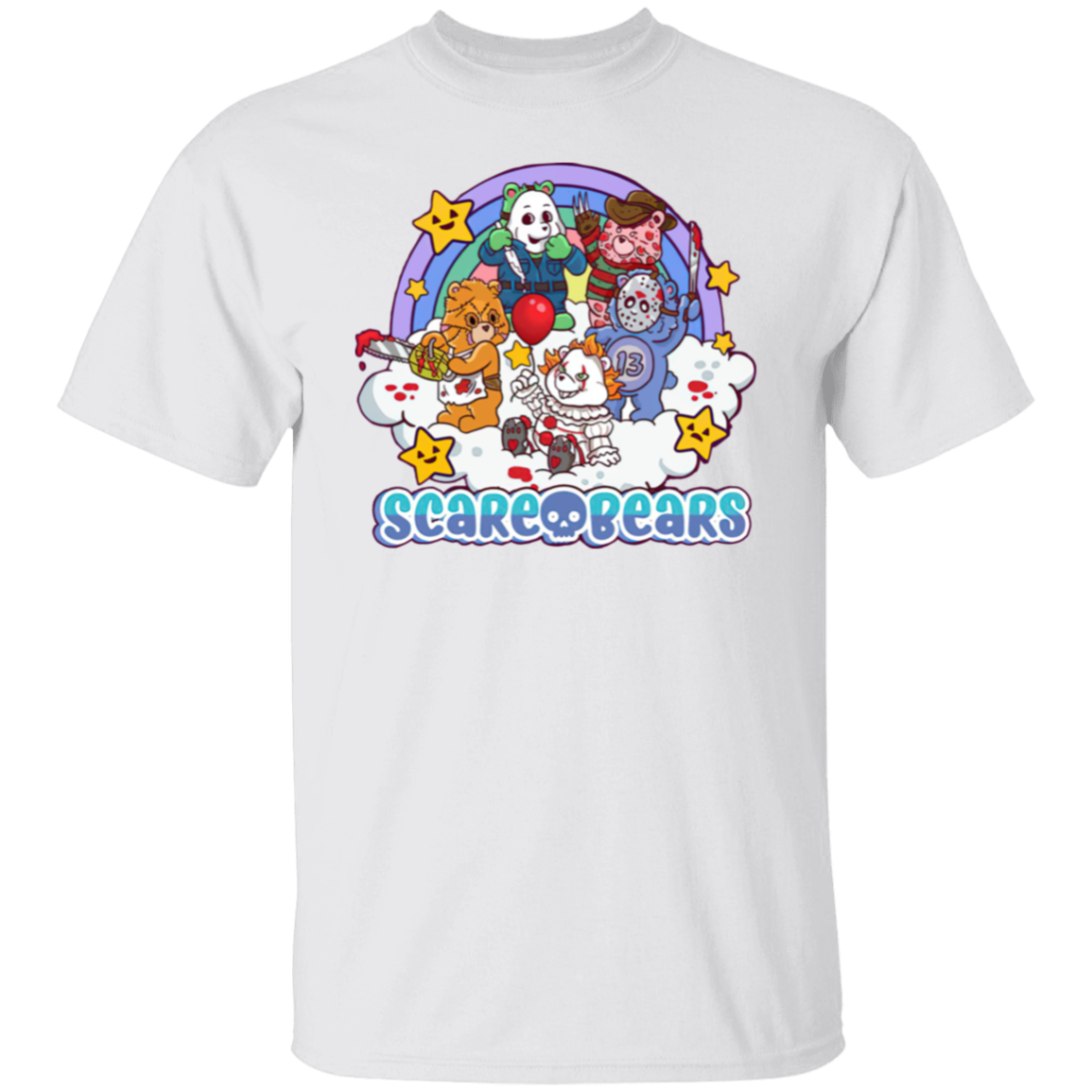 Scary Care Scare Bears Funny Halloween Horror Faces T-Shirt - leleart