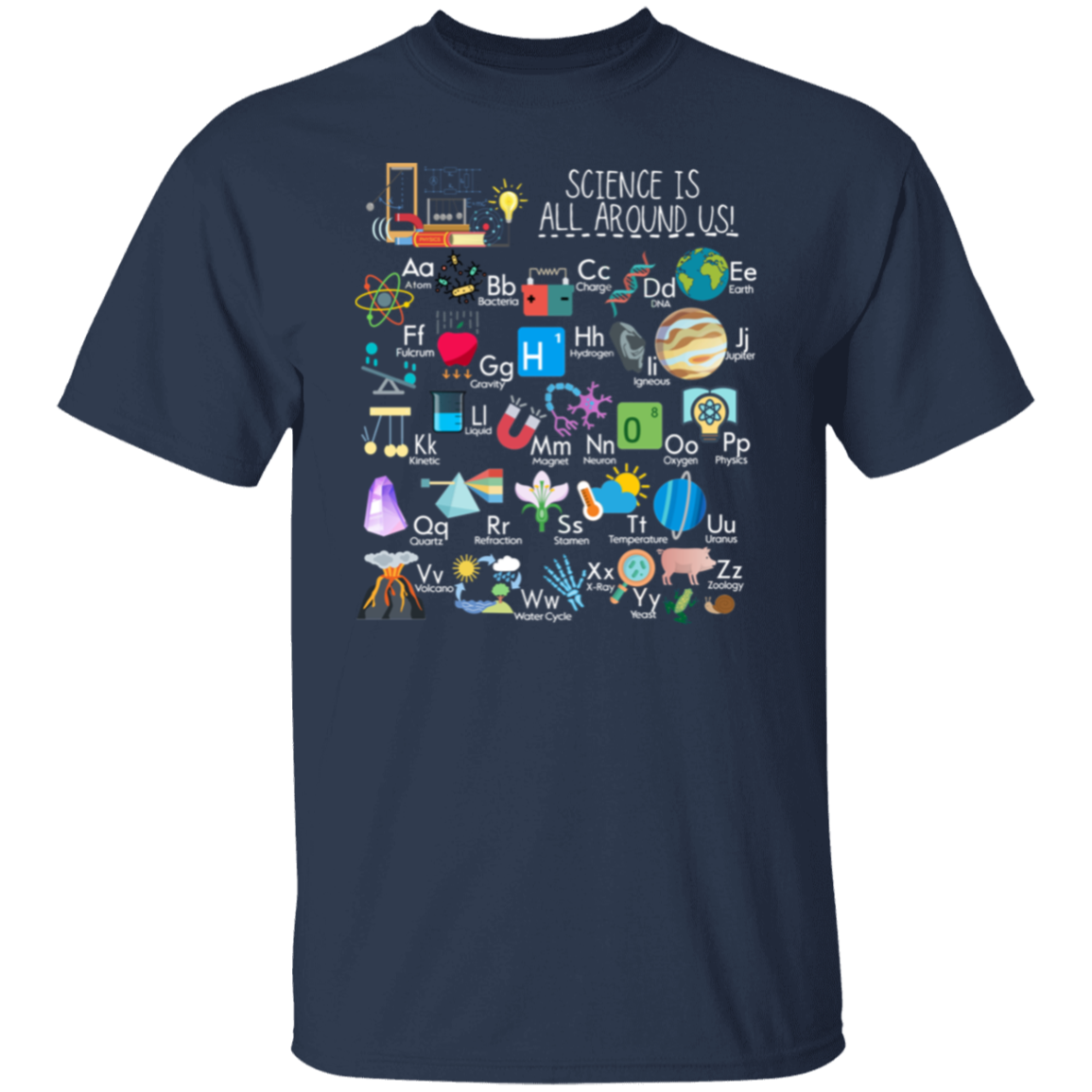Science Is All Around Us Periodic TableT-Shirt, Science Alphabet Shirt, Fun & Educational STEM Tee for Teachers & Kid