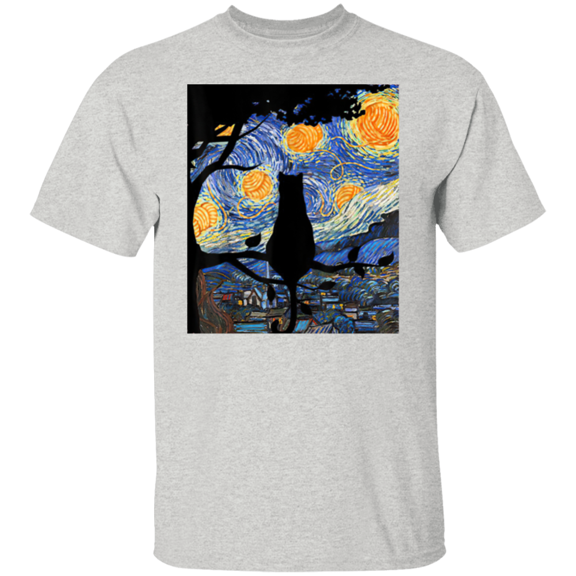 Cat T Starry Night Cat Tee Van Gogh Cat Gift T-Shirt - leleart