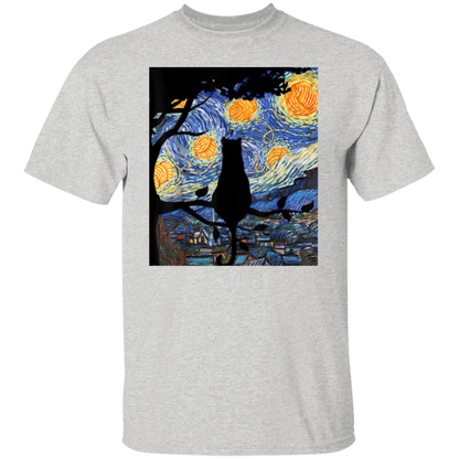 Cat T Starry Night Cat Tee Van Gogh Cat Gift T-Shirt - leleart