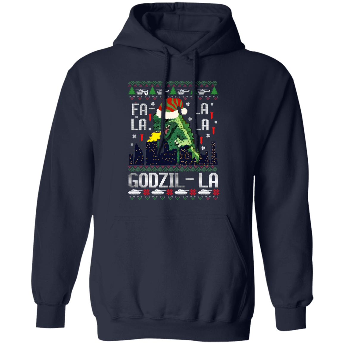 Fa La La La Godzilla Christmas Vintage Gildan Pullover Hoodie