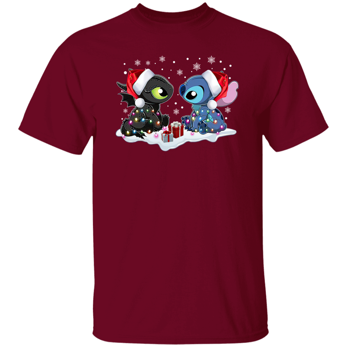 Stitch And Toothless Santa Christmas With Xmas Lights Unisex Sweatshirt Vintage T-Shirt
