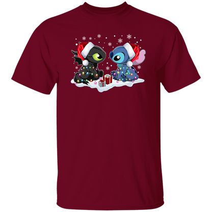 Stitch And Toothless Santa Christmas With Xmas Lights Unisex Sweatshirt Vintage T-Shirt