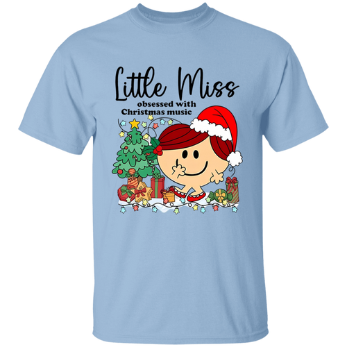 Little Miss Obsessed With Christmas Music Teacher Vintage G500B Youth 5.3 oz 100% Cotton T-Shirt - letter