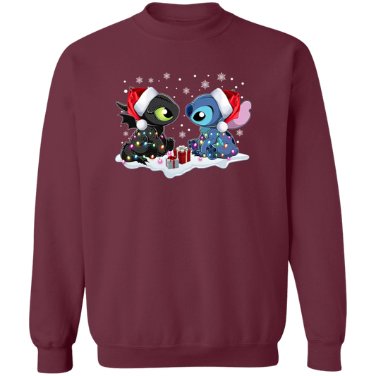 Stitch And Toothless Santa Christmas With Xmas Lights Unisex Pullover Sweatshirt