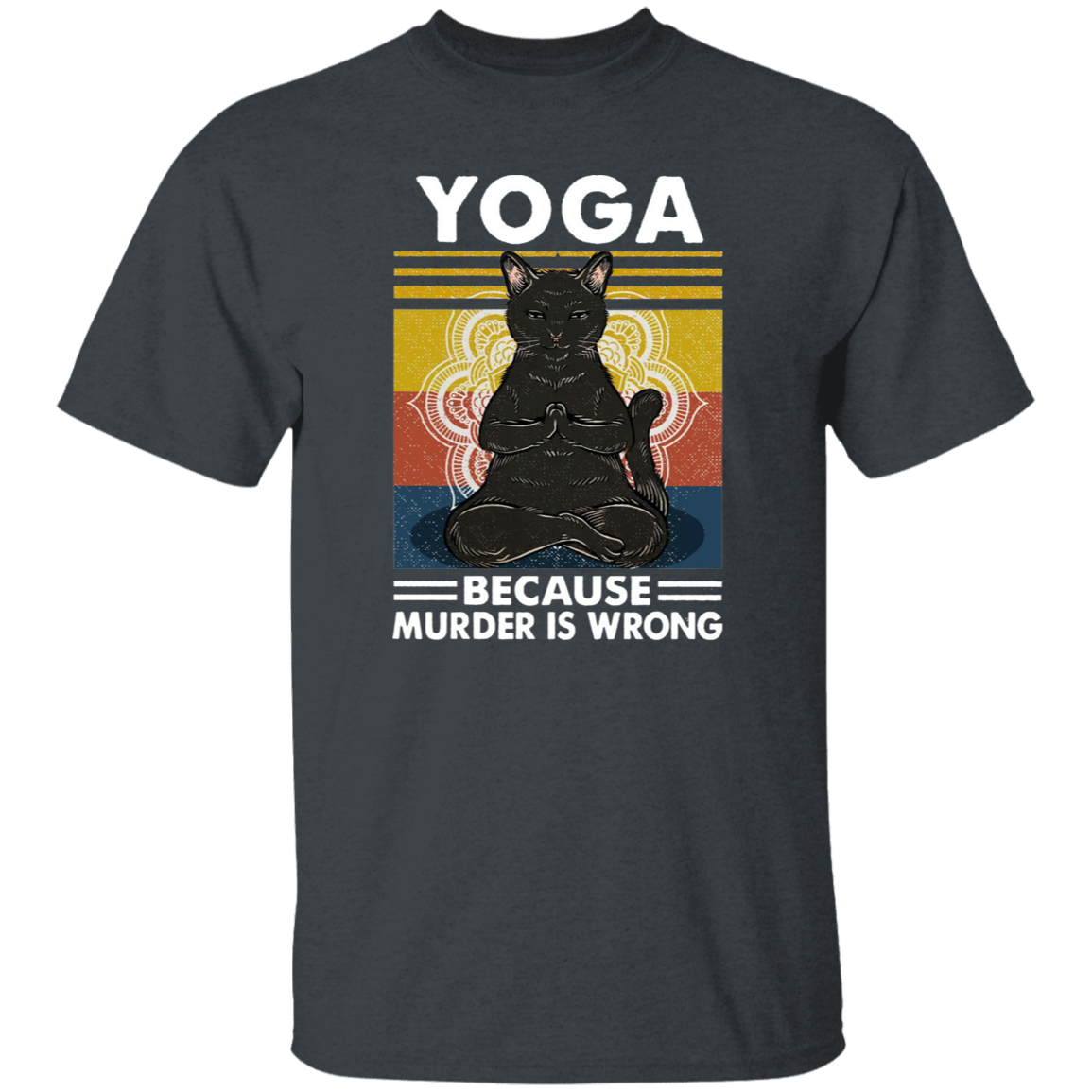 Black Cat Hippies Yoga Because Murder Is Wrong Vintage Men_s T-shirt Cotton Tee