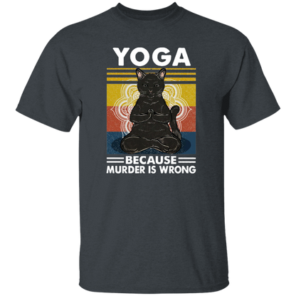 Black Cat Hippies Yoga Because Murder Is Wrong Vintage Men_s T-shirt Cotton Tee