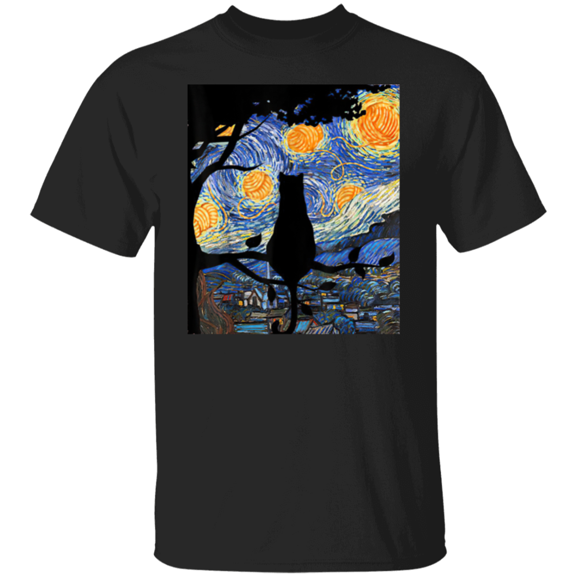 Cat T Starry Night Cat Tee Van Gogh Cat Gift T-Shirt - leleart