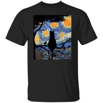 Cat T Starry Night Cat Tee Van Gogh Cat Gift T-Shirt - leleart