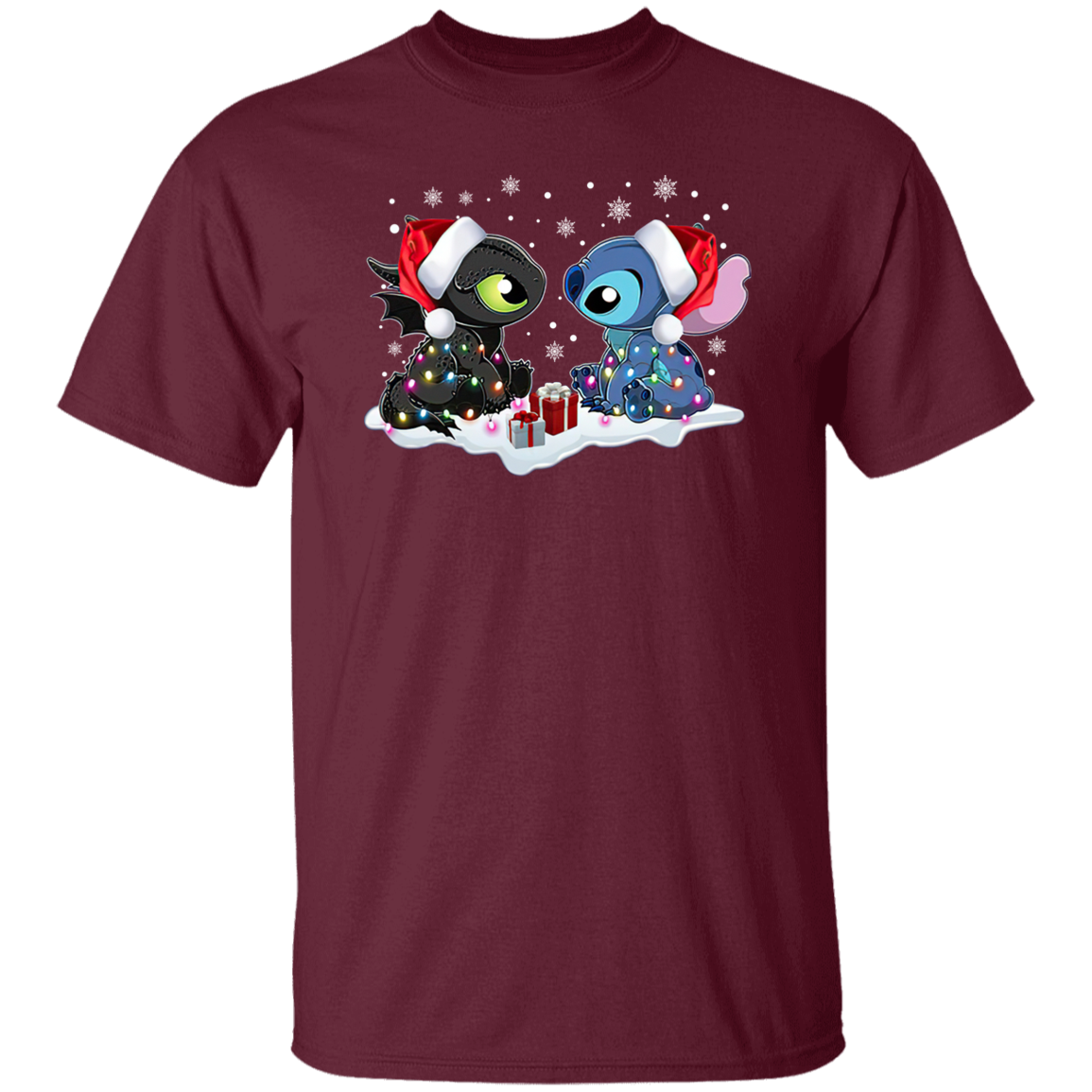 Stitch And Toothless Santa Christmas With Xmas Lights Unisex Sweatshirt Vintage T-Shirt