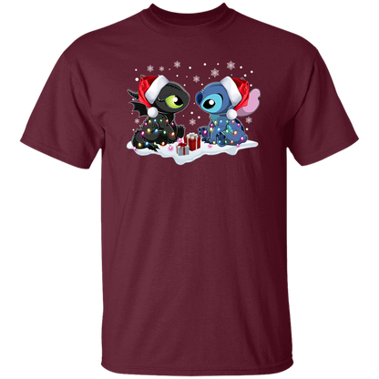 Stitch And Toothless Santa Christmas With Xmas Lights Unisex Sweatshirt Vintage T-Shirt