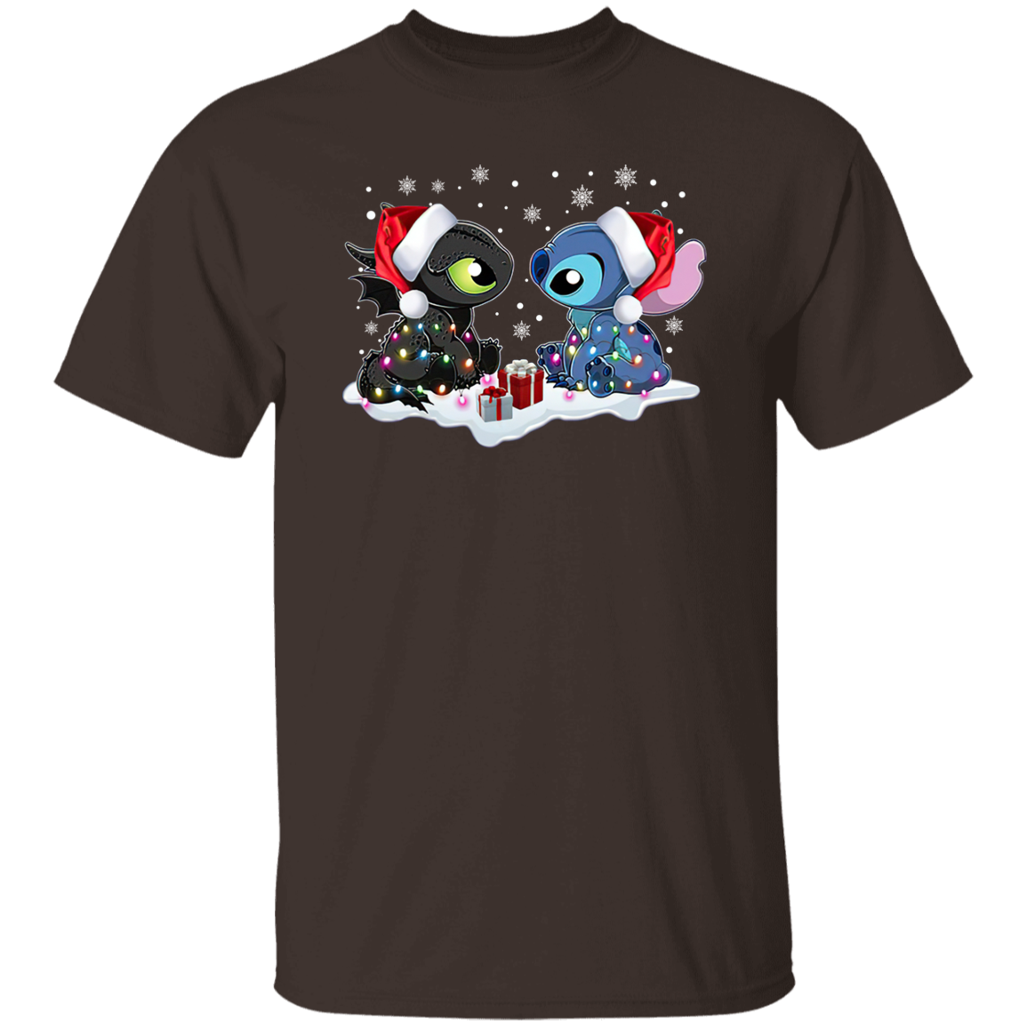 Stitch And Toothless Santa Christmas With Xmas Lights Unisex Sweatshirt Vintage T-Shirt