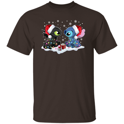 Stitch And Toothless Santa Christmas With Xmas Lights Unisex Sweatshirt Vintage T-Shirt