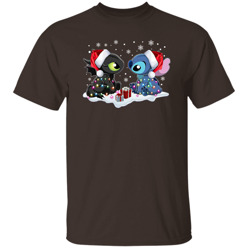 Stitch And Toothless Santa Christmas With Xmas Lights Unisex Sweatshirt Vintage T-Shirt