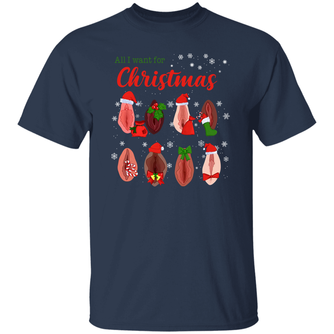 Dirty Christmas All I Want for Christmas Is Vagina Funny Dirty Christmas Gift for Couple T-Shirt