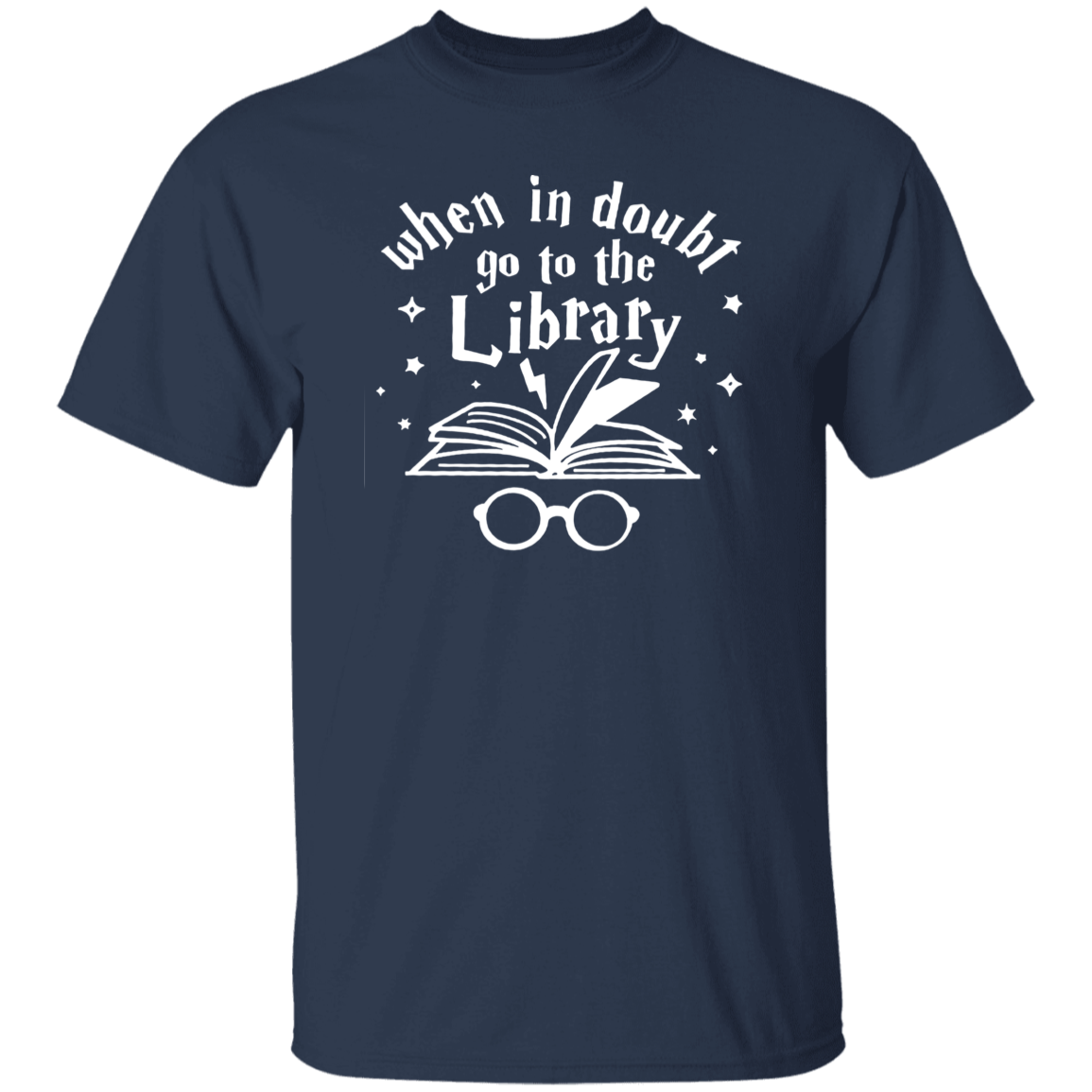 When In Doubt Go To The Library Teacher Unisex T-Shirt, Library Shirt, Back To School Gift, Teacher Shirt, Reading Lover Gift	G500 5.3 oz. T-Shirt