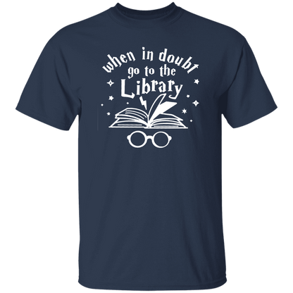 When In Doubt Go To The Library Teacher Unisex T-Shirt, Library Shirt, Back To School Gift, Teacher Shirt, Reading Lover Gift	G500 5.3 oz. T-Shirt
