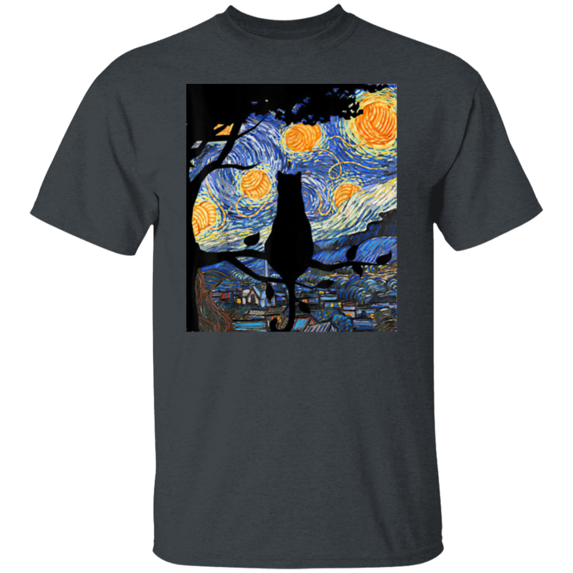 Cat T Starry Night Cat Tee Van Gogh Cat Gift T-Shirt - leleart