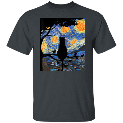 Cat T Starry Night Cat Tee Van Gogh Cat Gift T-Shirt - leleart