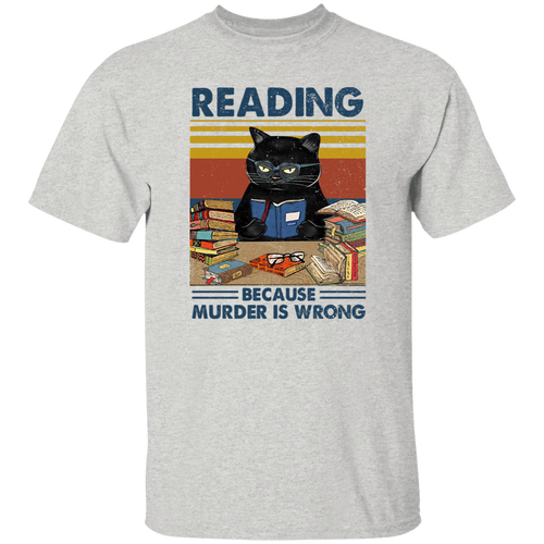 Reading Because Murder Is Wrong Teach T-Shirt, Funny Cat Book Shirt, Librarians T-Shirt, Book Club Gift, Retro Cat Lover Shirt, Bookworm