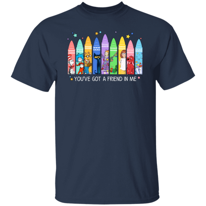 You've Got a Friend in Me Teacher Shirt, Cute Crayon Book Character Tee for Back to School